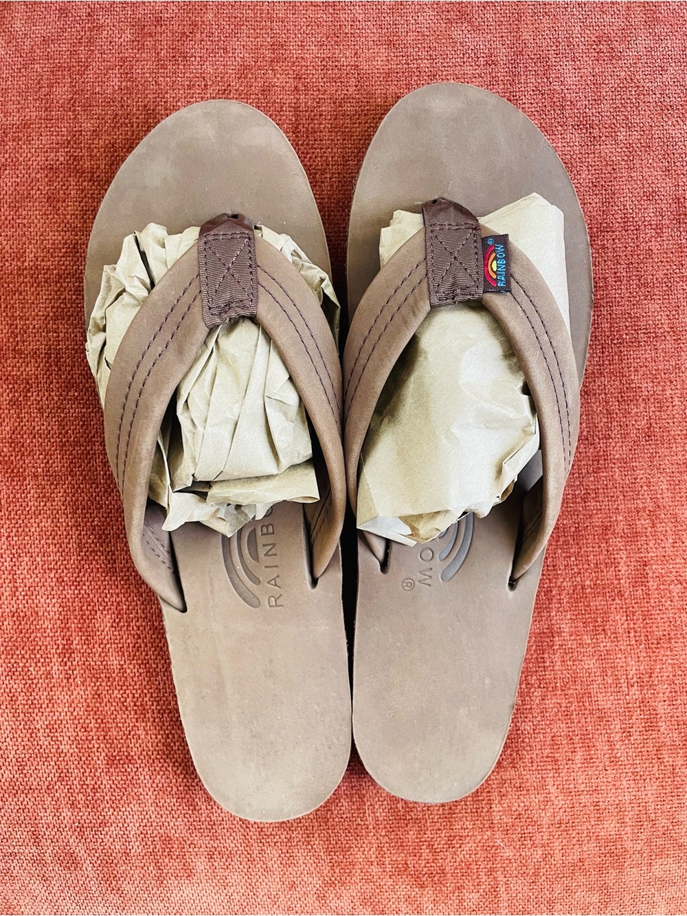 Rainbow Brown Leather Flip Flops